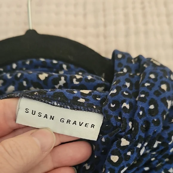 Susan Graver Blue and Black Animal Print Top - Picture 4 of 6